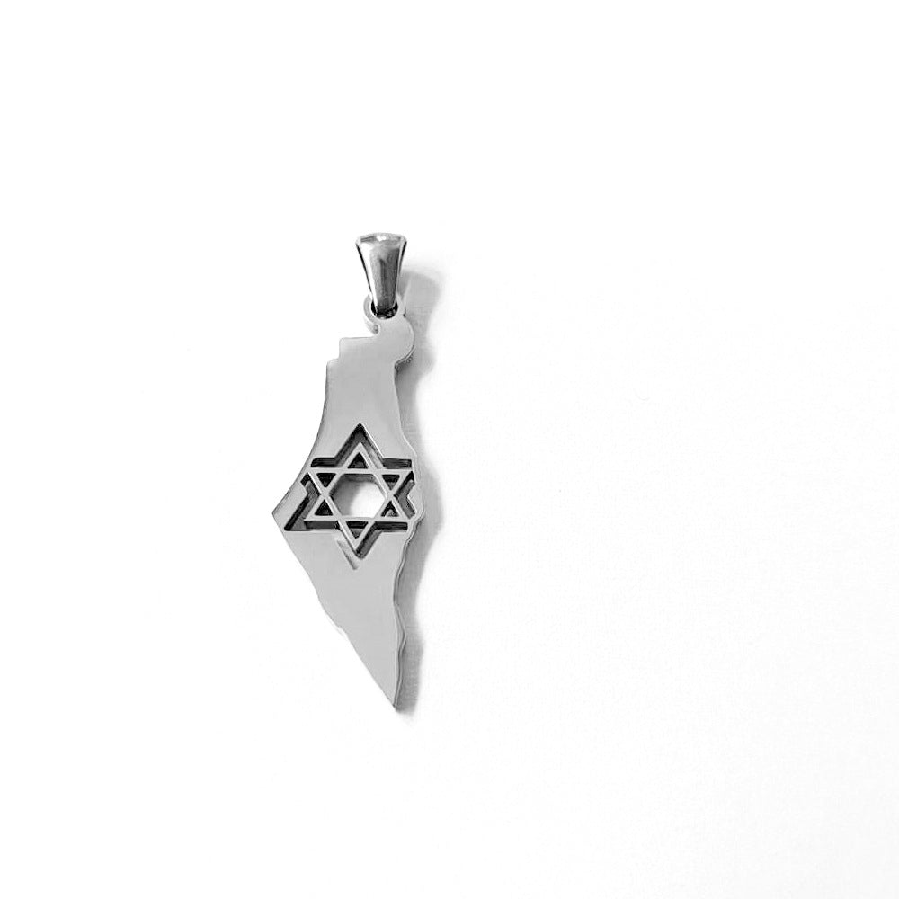 Israel kartkarta halsband med Davidsstjärna – rostfritt stål