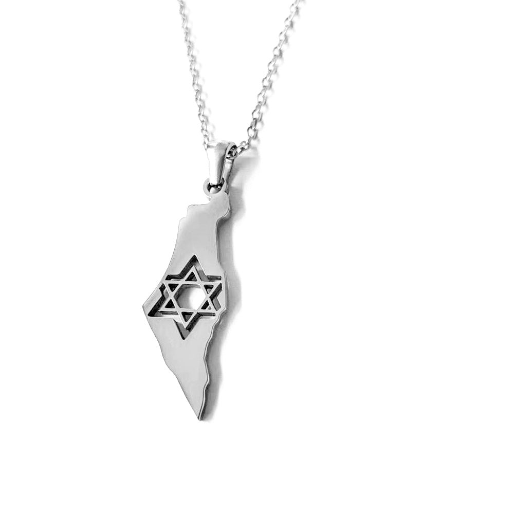 Israel kartkarta halsband med Davidsstjärna – rostfritt stål