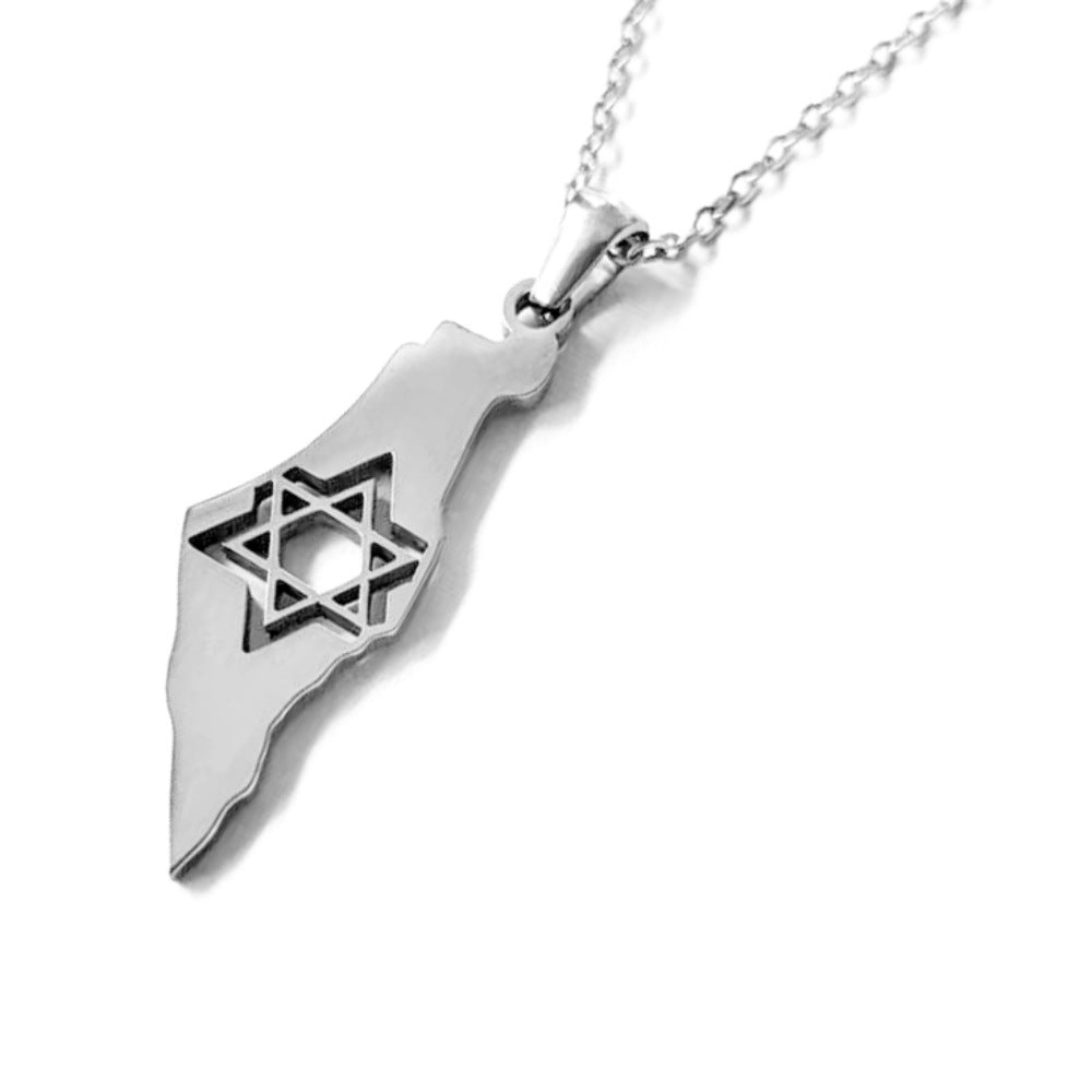 Israel kartkarta halsband med Davidsstjärna – rostfritt stål