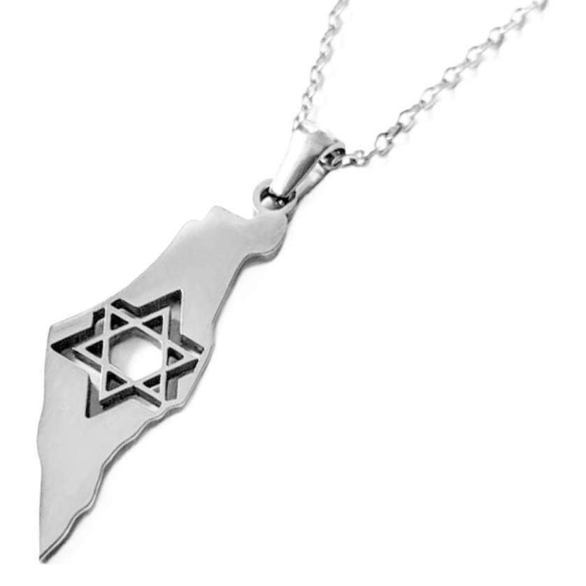 Israel kartkarta halsband med Davidsstjärna – rostfritt stål