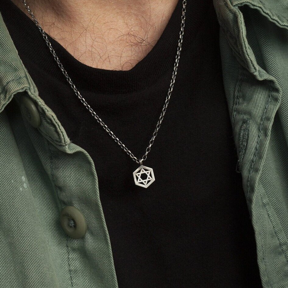 925 Sterling Silver Geometric Star of David Necklace