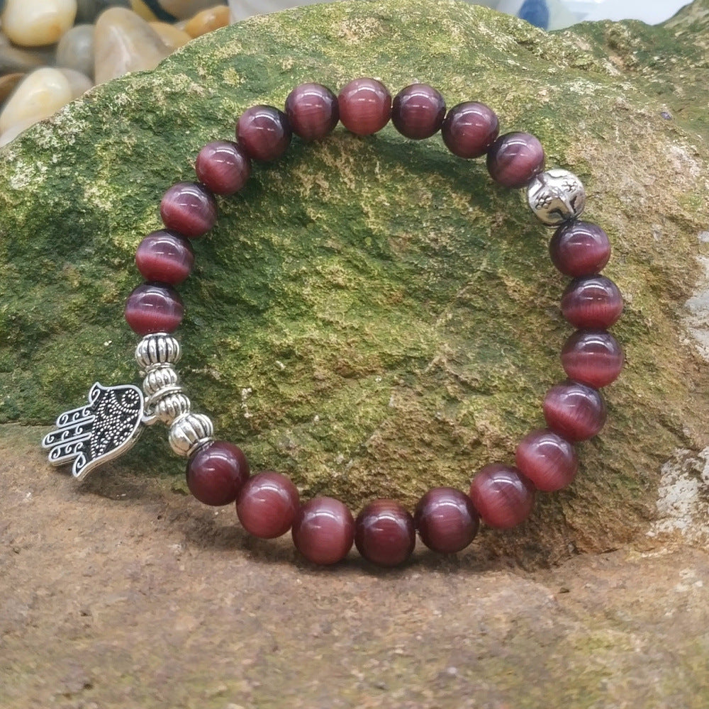 Hamsa armband i djupröd granat