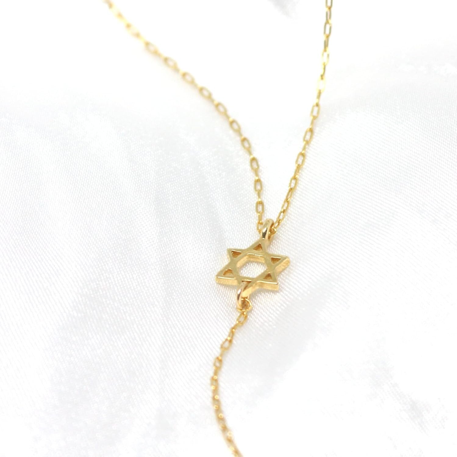 18K Gold Plated Star of David Lariat Necklace