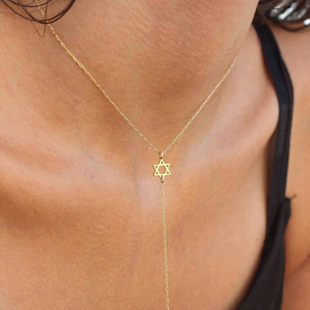 Davidsstjärna lariat halsband – 18K guldpläterat