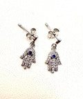 Hamsa droppörhängen med blå kristall – sterlingsilver