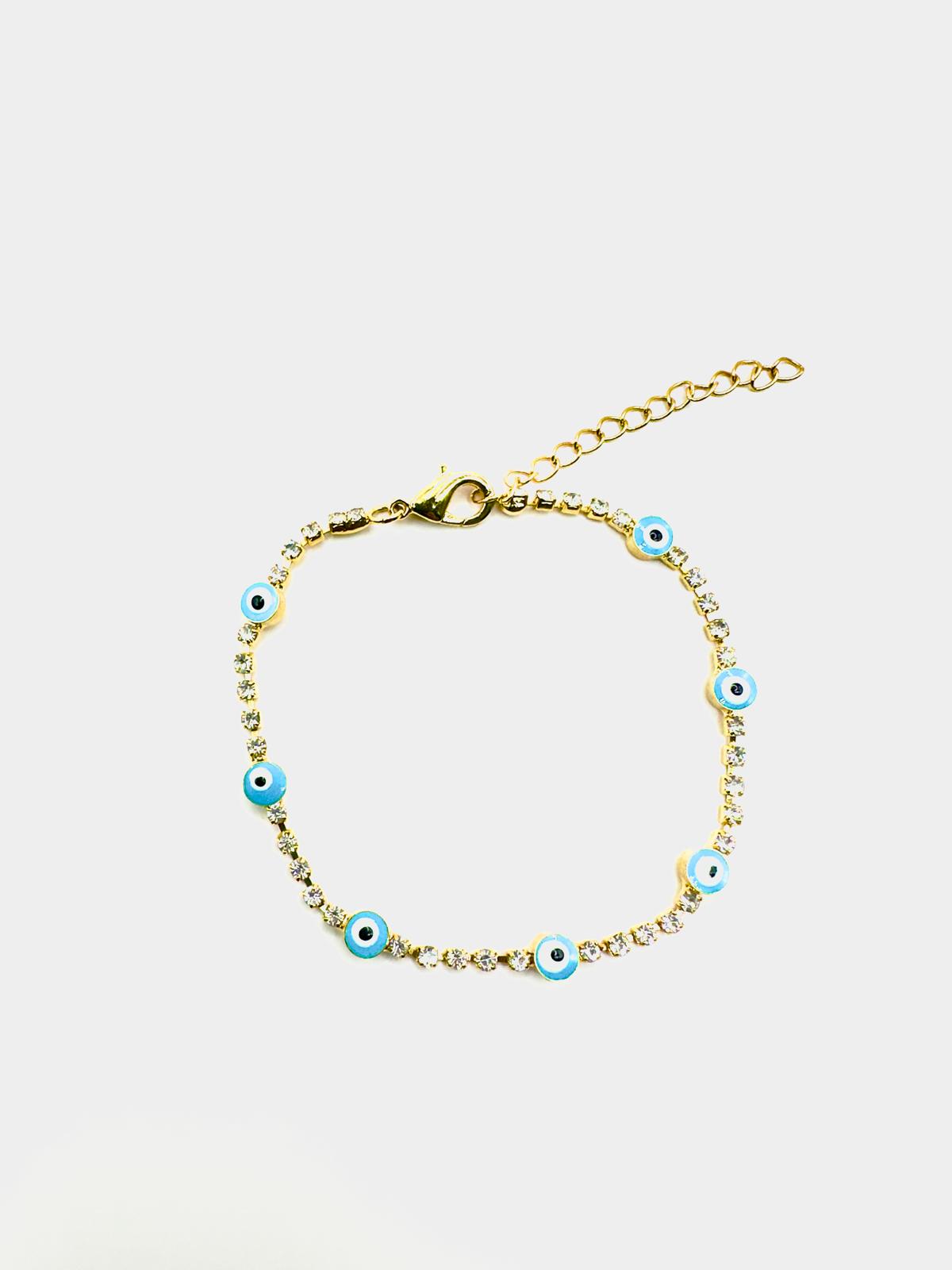 Turkos onda ögat tennisarmband – guld