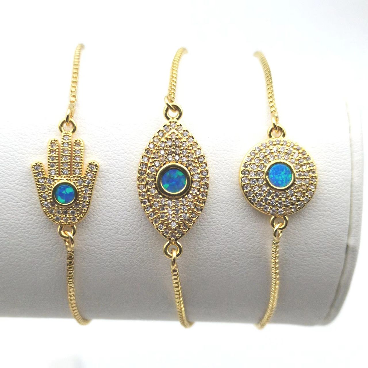 Hamsa, onda ögat & opal charm armband