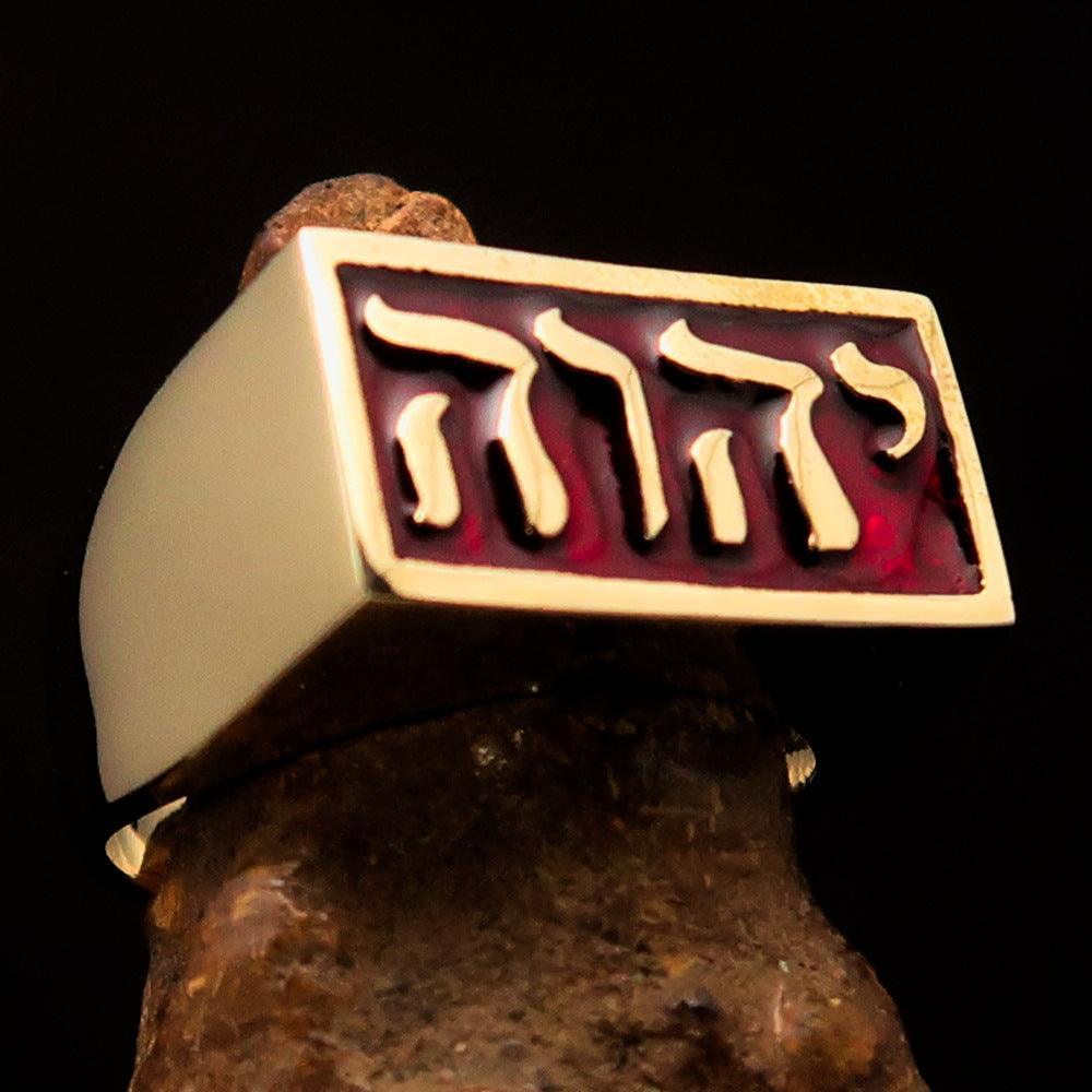 YHWH hebreisk Gudring herrar – solid mässing röd