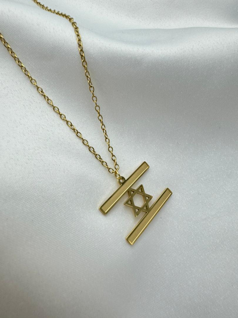 18K Gold Plated Stainless Steel Israel Flag Necklace