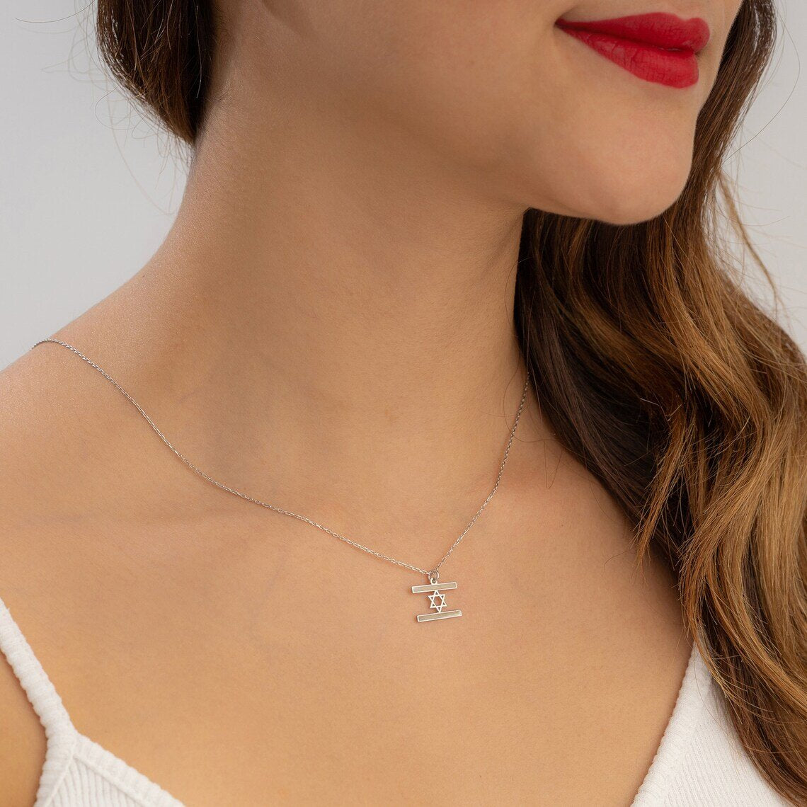 18K Gold Plated Stainless Steel Israel Flag Necklace
