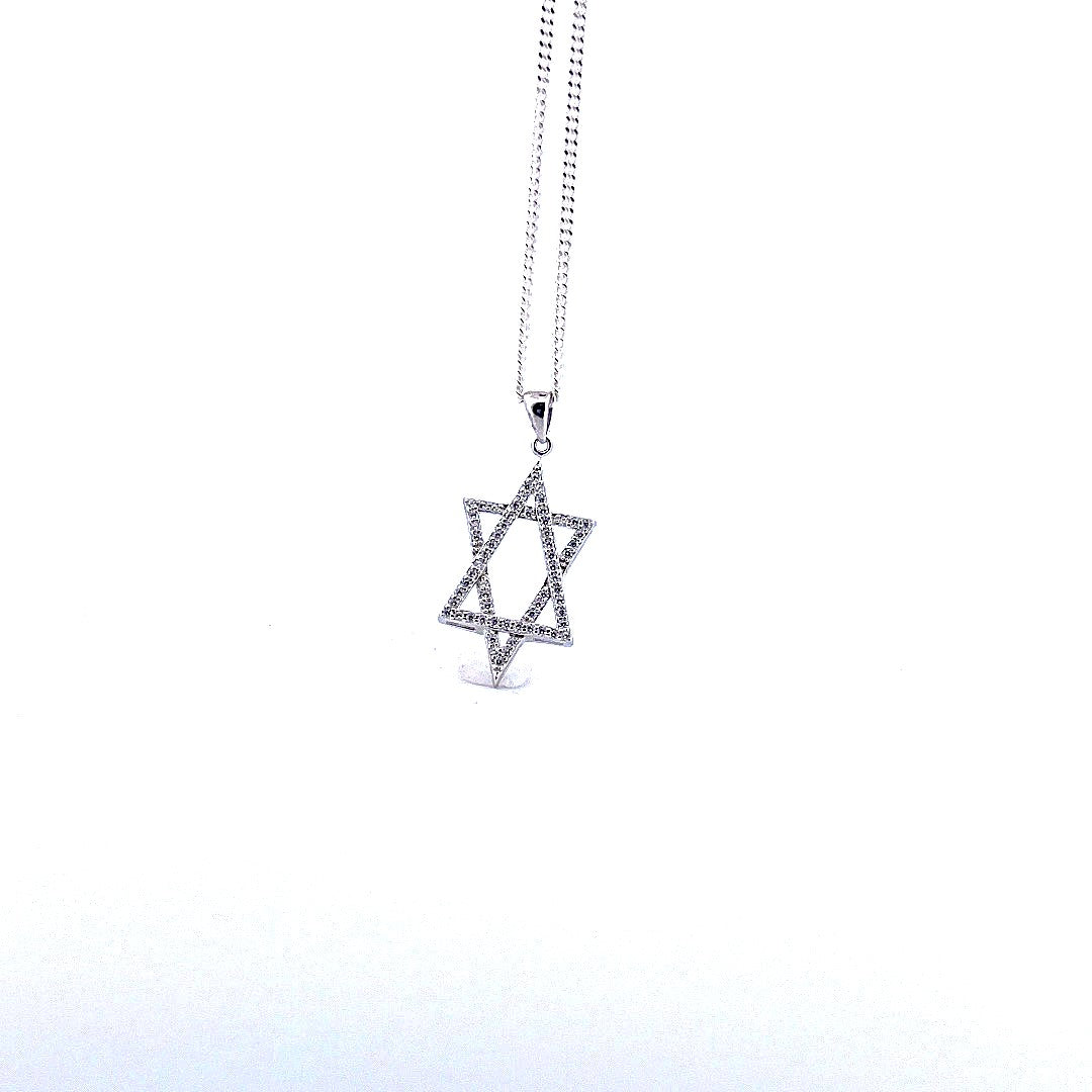 925 Sterling Silver Narrow Star of David Necklace with Moissanite