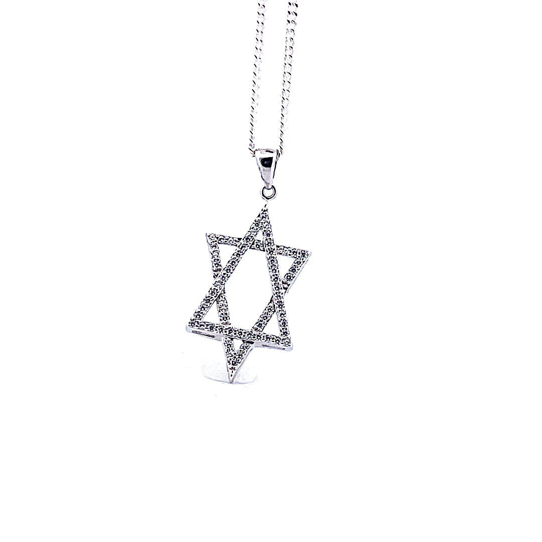 925 Sterling Silver Narrow Star of David Necklace with Moissanite