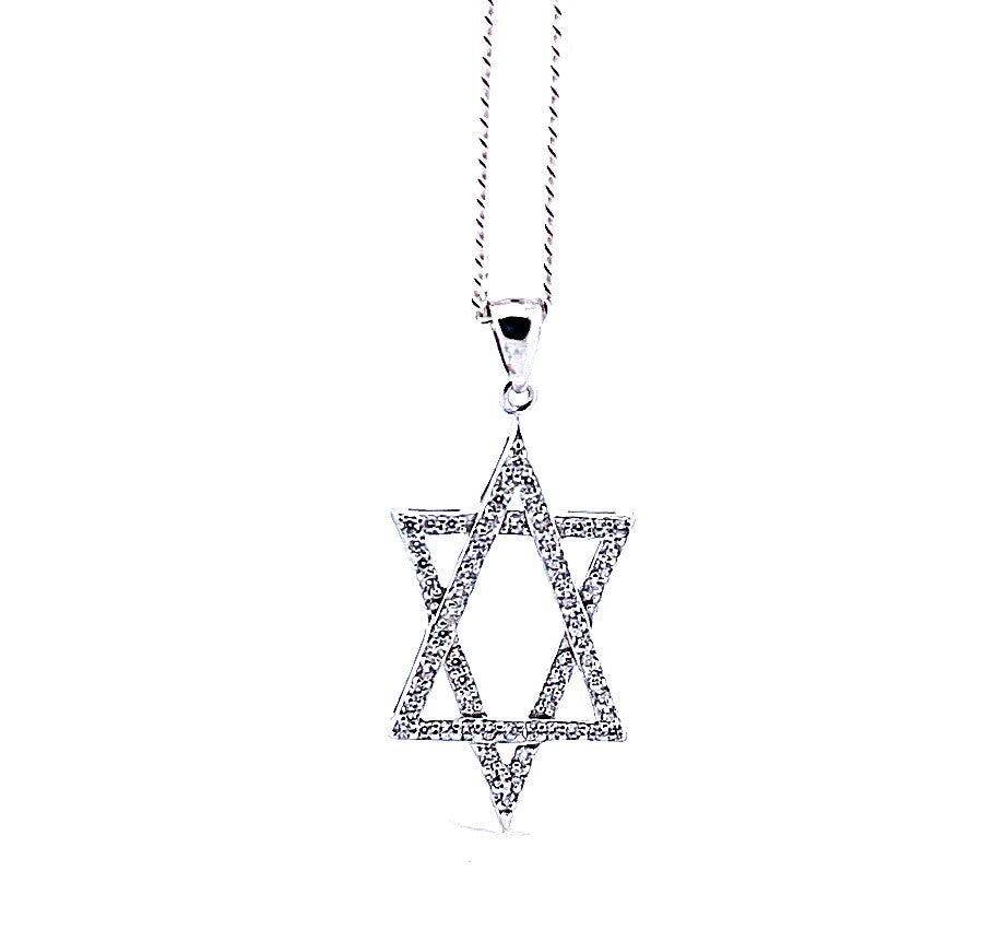 925 Sterling Silver Narrow Star of David Necklace with Moissanite