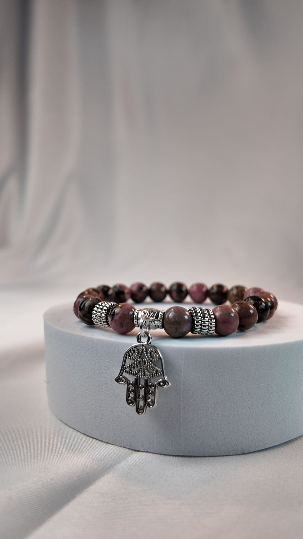 Hamsa armband i rhodonit