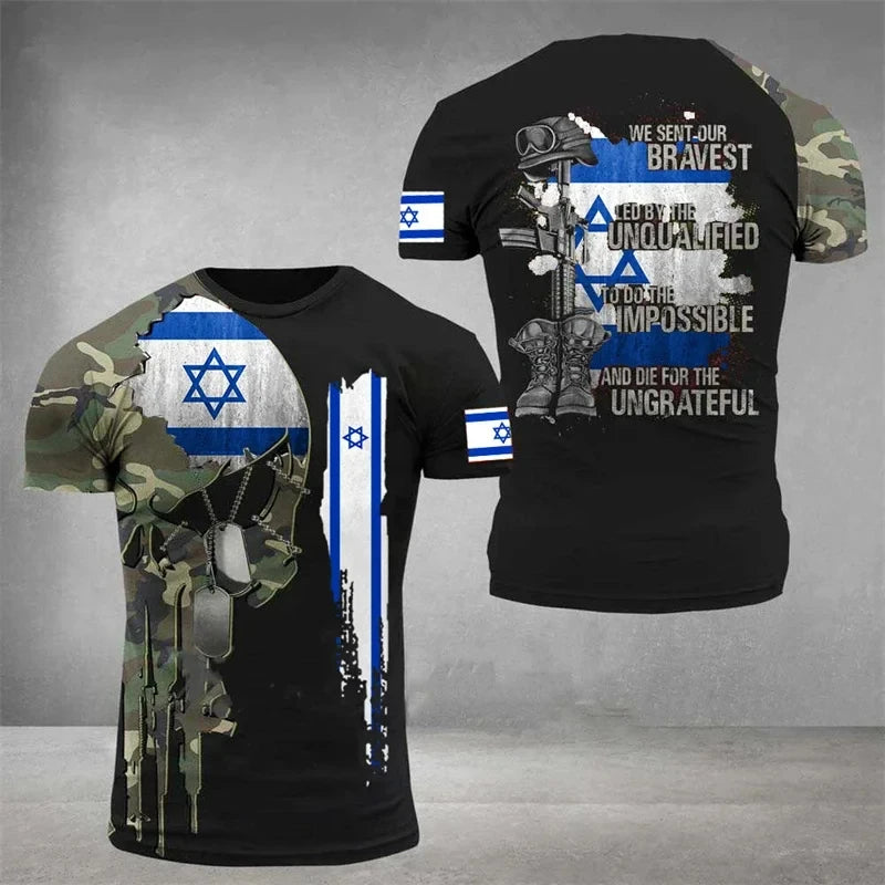 IDF t-shirt – 3D-tryckt israelisk flagga (herr, 112 varianter)