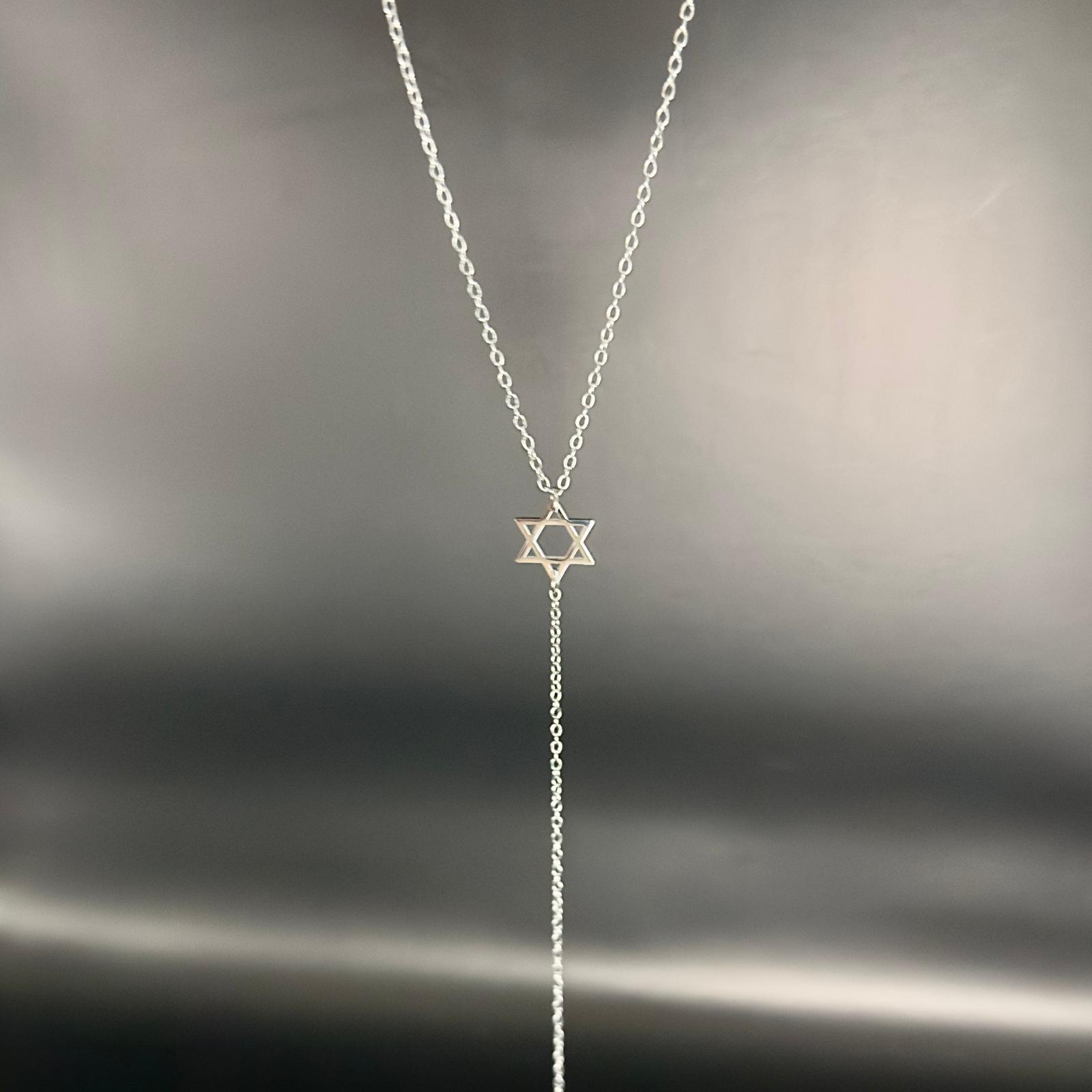 18K Gold Plated Star of David Lariat Necklace