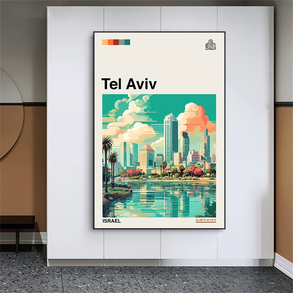 Tel Aviv väggposter – Retro-reseposter i vintage-stil