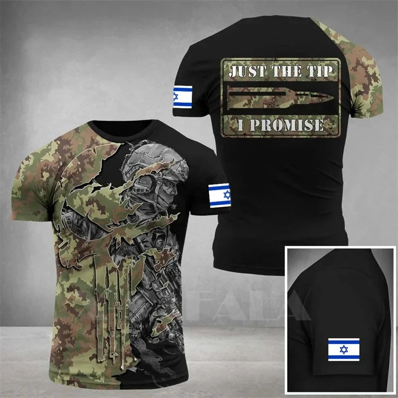 IDF t-shirt – 3D-tryckt israelisk flagga (herr, 112 varianter)