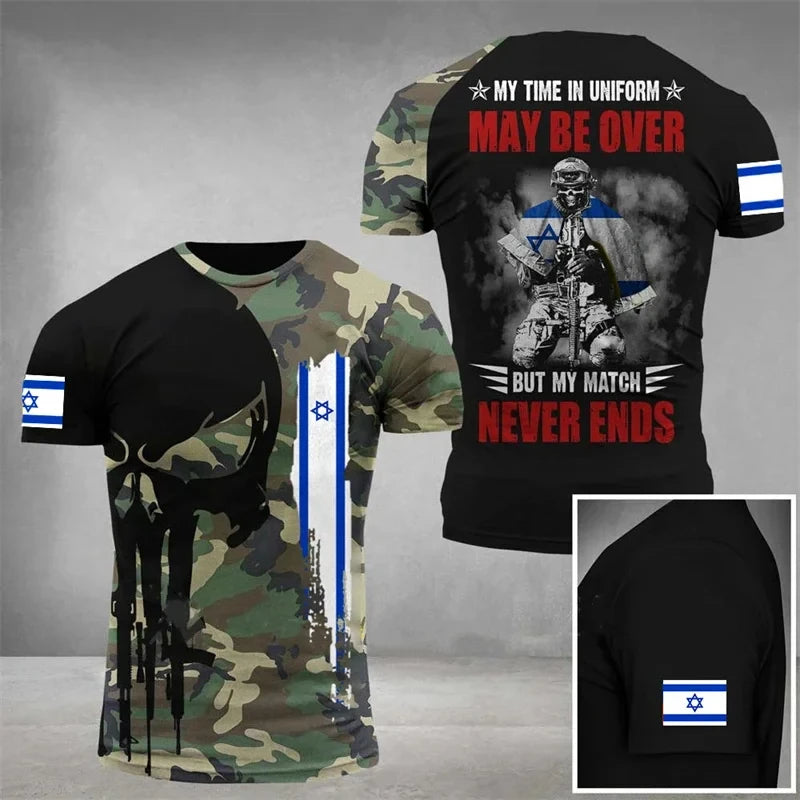 IDF t-shirt – 3D-tryckt israelisk flagga (herr, 112 varianter)