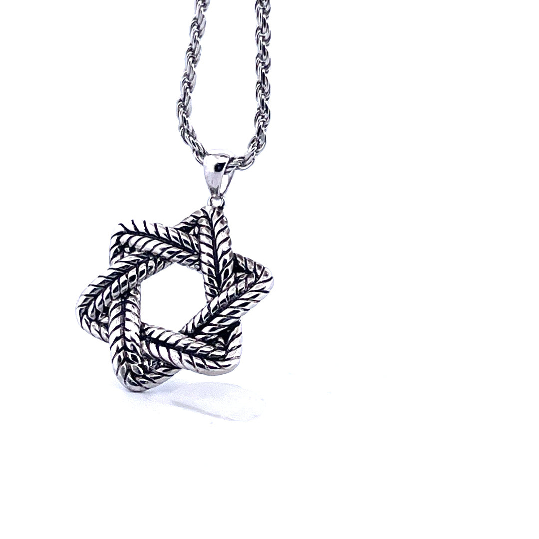 925 Sterling Silver Star of David Rope Necklace