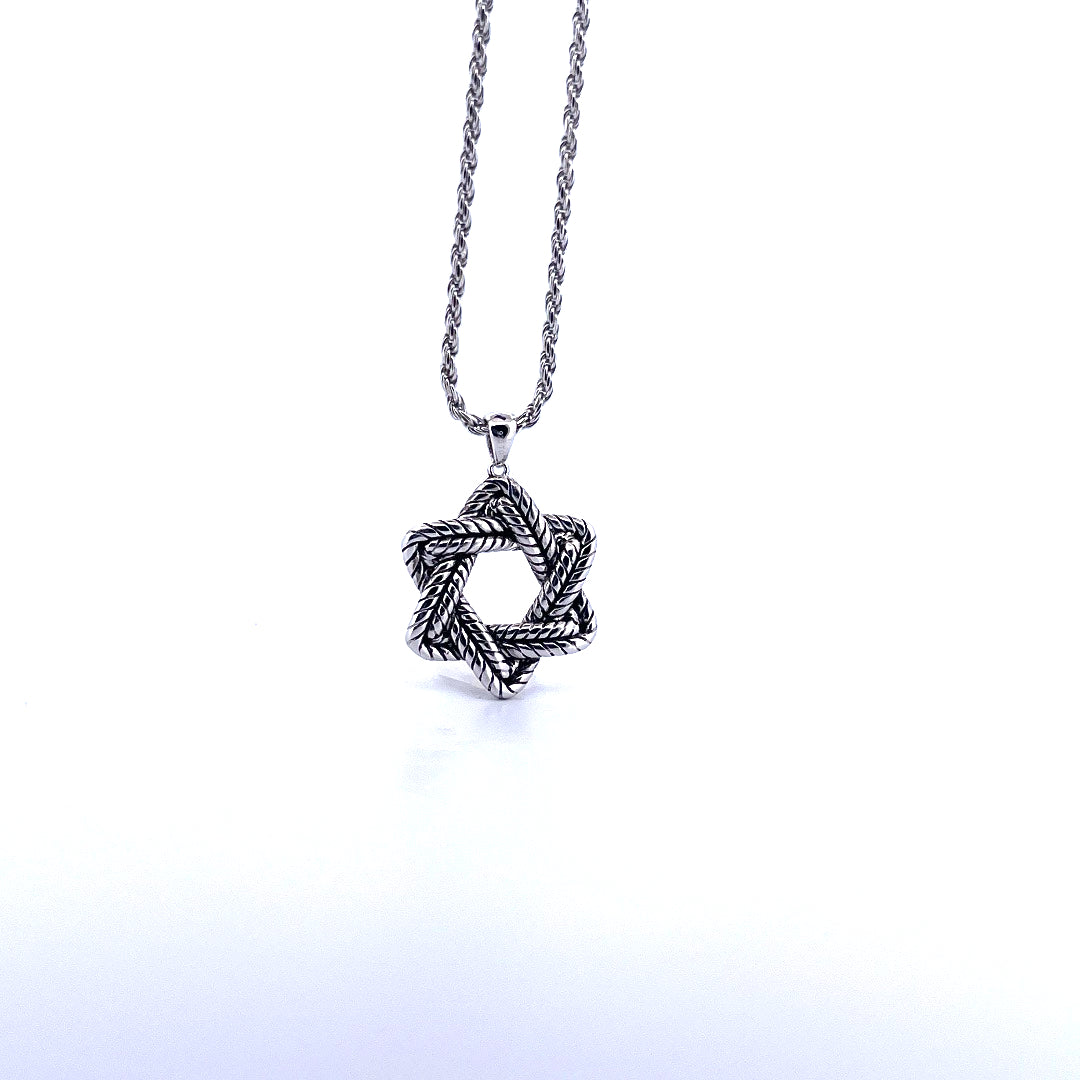 925 Sterling Silver Star of David Rope Necklace