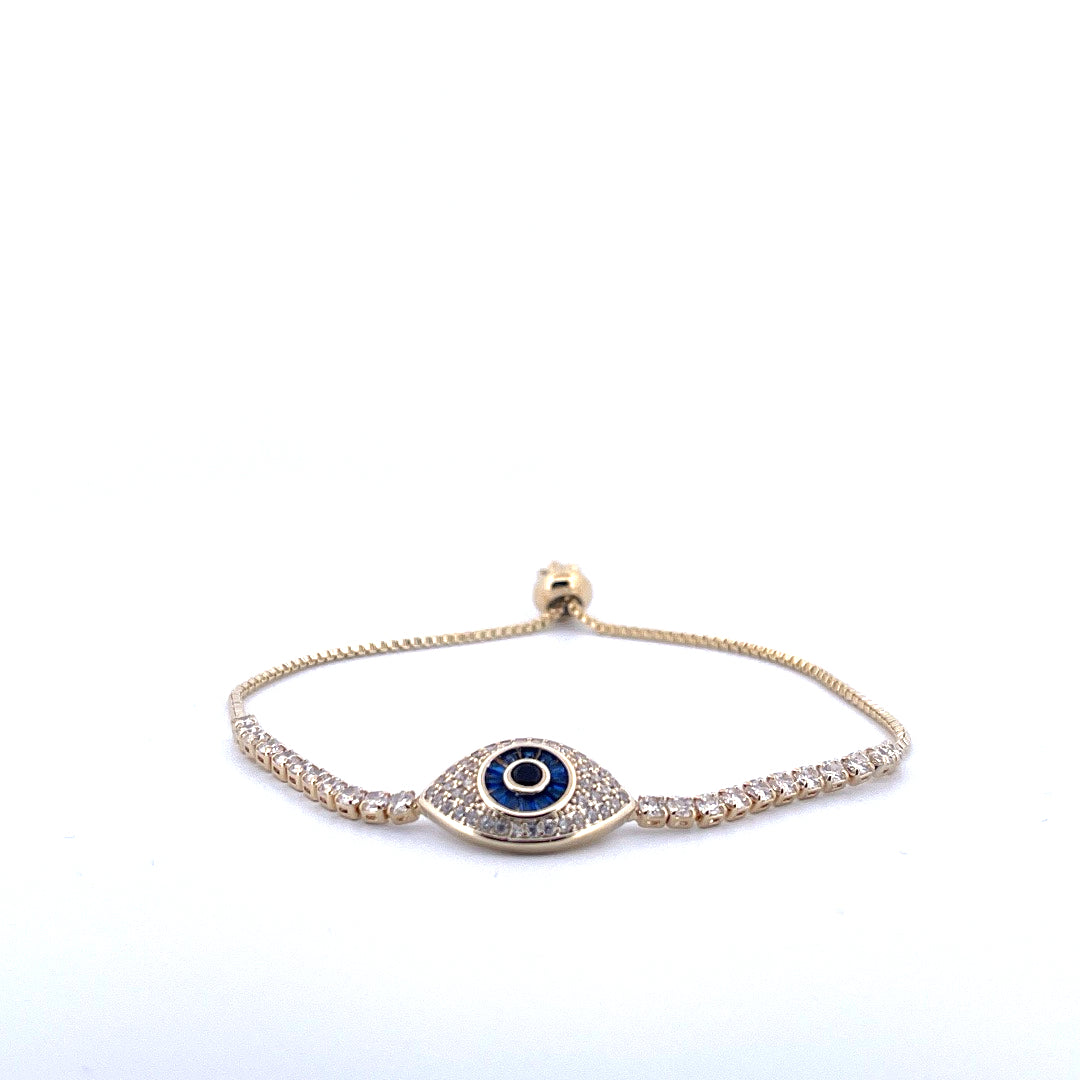 18K Gold Filled Evil Eye Tennis Bracelet with Blue and White Moissanite